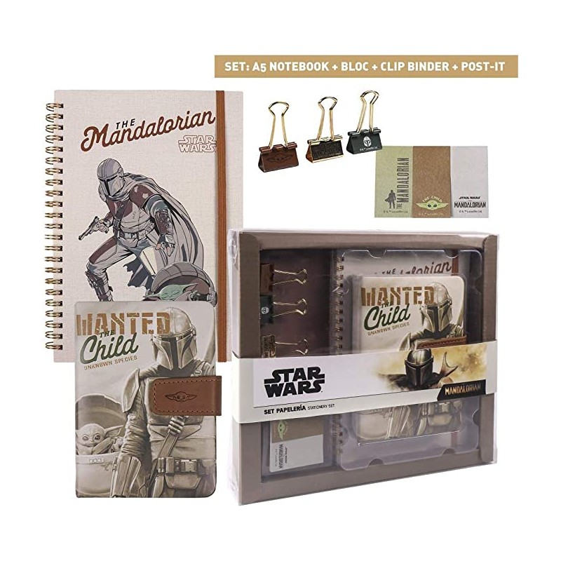 Set Cuaderno, Bloc de Notas, Adhesivos y Clips- Star Wars